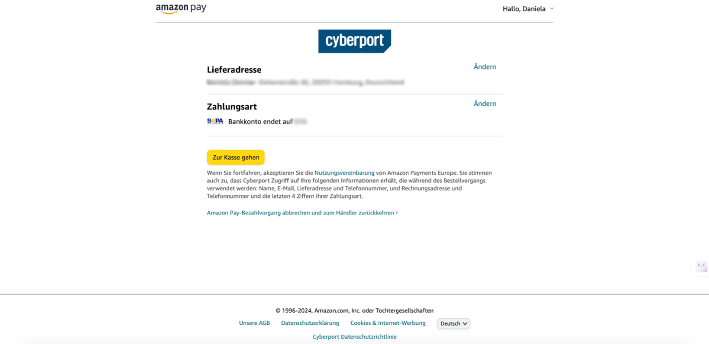 Amazon Pay: Express-Checkout bei Cyberport.