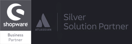 Badges: Shopware Business Partner und Atlassian Silver Solution Partner